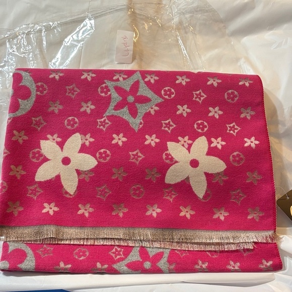 Accessories - Pink and Gray Floral Scarf (Oversized)